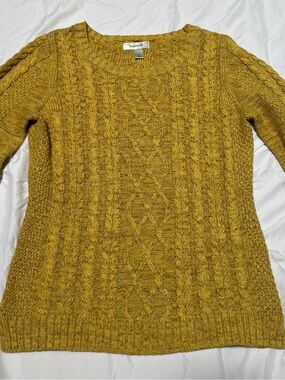 dressbarn Cable Knit Crewneck Sweater - Mustard Yellow